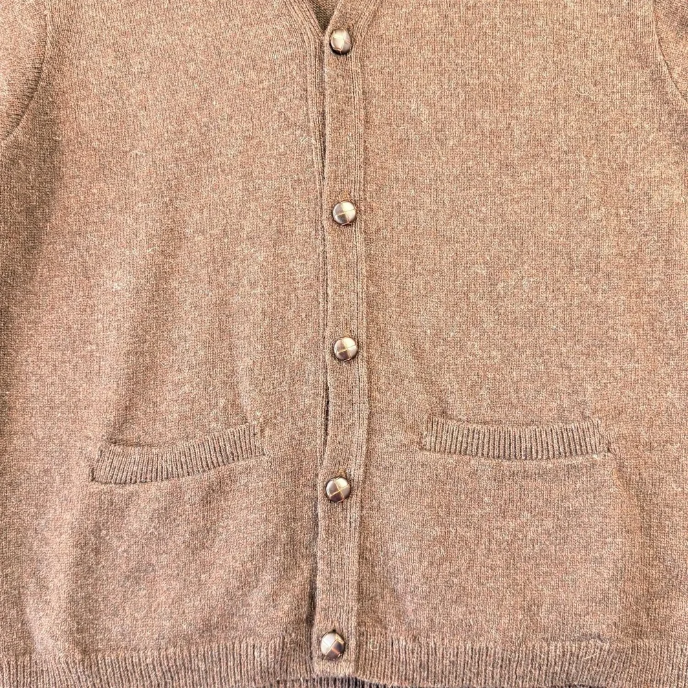 Vintage Eddie Bauer Sweater Mens LT Brown Wool Cardigan Suede Elbow Patches USA